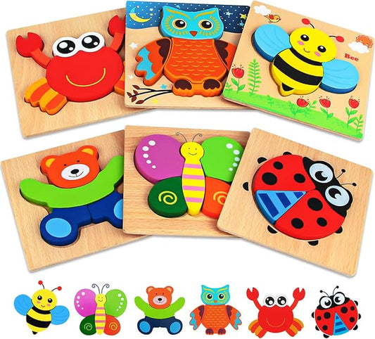 Wooden Toddler Puzzles Montessori Toys: Gifts for 1 2 3 Year Old Boys Girls | Animal Jigsaw Puzzles for Toddlers Ages 1-3 2-4 - Baby Kids Learning Educational Preschool Toys Christmas Birthday Gifts