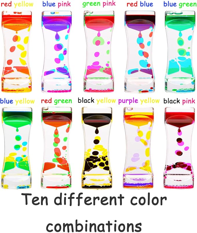 Liquid Motion Bubbler Timer - 10 Pack Colorful Sensory Play | Relaxing Motion Timer Fidget Calming Toys - Sensory Play for Adults and Kid Stress Management Hourglass Desk Decor