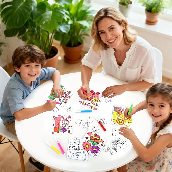 24 Set Mothers Day Crafts for Kids Classroom Bulk, Mother's Day Arts and Crafts DIY Paper Jigsaw Puzzle with Flower Bear Heart, Spring Activities Painting Kits for School Gifts Party Favors & Goodies
