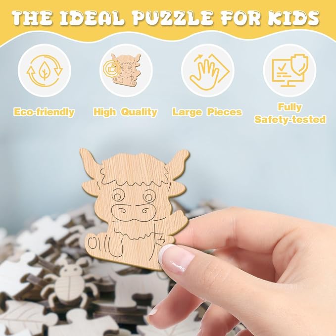 Farm Animals Wooden Puzzles for Kids - Bloomy Cute Cow | 50 Piece Puzzles for Kids Ages 6-8, Kids Puzzles with Unique Animal Shapes, Round Gift for Girls and Boys (11.4 * 11.4 in)