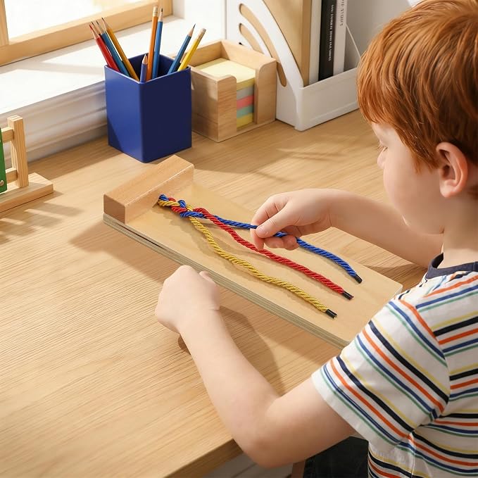 WRITWAA Wooden Hair Braiding Kit for Kids, Practice Board | Montessori Learning Activity, Develops Hand-eye Coordination, Fine Motor Skills, Smooth Edges, 11.79 Inch Size, Preschool Use