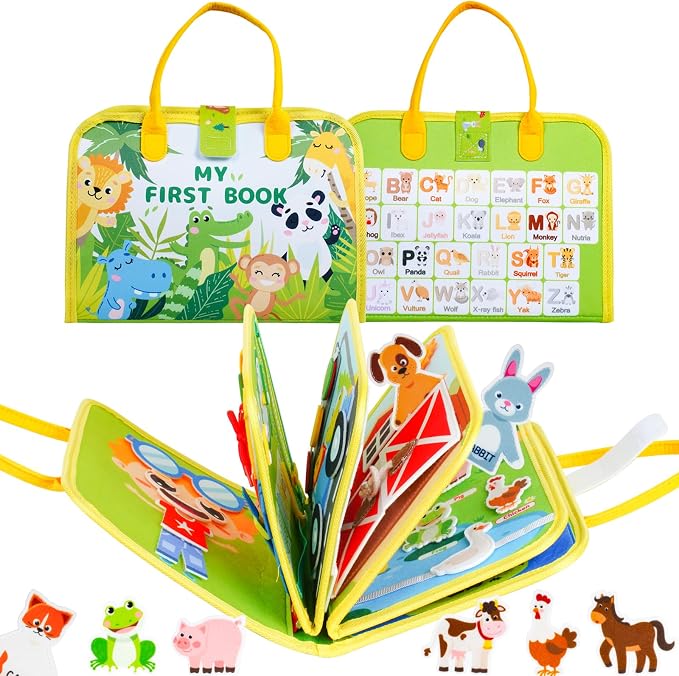 Montessori Busy Book for Toddlers 1-3, 20-in-1 Quiet Book with Bonus Animal Finger Puppets, Sensory Travel Activity Book for Toddlers, Educational Toy for Fine Motor Skills & Early Learning