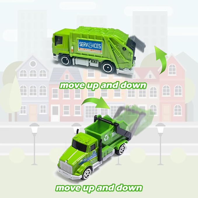 Oriate Mini Trash Truck Toy for Kids 4-7,6PCS Diecast Garbage Truck Toys | Sanitation Alloy Cars Model Set 1:64, Sewage Suction Cleaning Vehicles, Waste Management Trucks, Christmas Birthday Gifts 3+