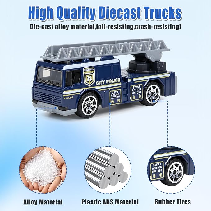 6 Pack Diecast Police Car Toy Set, Mini Alloy Models Police Car Toys for Boys 3-5 6 7, Armored Vehicle, Bulletproof Car, Rescue Truck, Military Helicopter, Armed Car Police Toys Kids Birthday Gift