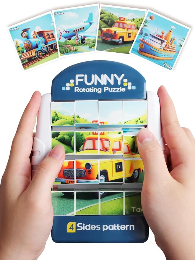 16-Piece Rotating Puzzles for Kids 4-6, Toddlers Puzzles 3+, Road Trip, Airplane Activities Game, Travel Toys - Brain Teaser, Fine Motor Skills, Birthday Gifts Boys & Girls