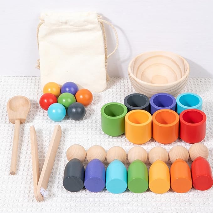 Montessori Wooden Balls in Cups Color Sorting Toy for Toddlers Ages 3+ | Matching Game, Preschool Learning Activities, Fine Motor Skills, Educational Toy, Gift for Boys & Girls