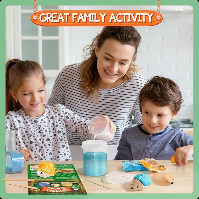 Crystal Growing Kit - 2 Vibrant Hedgehogs Fast 24H, STEM Gift for Kids 6-12 | Grow 2 crystal hedgehogs in 24H. STEM science kit, educational DIY toy. Great birthday gift for boys & girls ages 7-10+