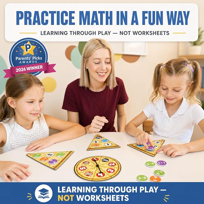 Addition & Subtraction Math Board Game Kindergarten Math Games for Kids 5-7 | Kindergarten & 1st Grade, STEM Board Game for 5+ Year old, Homeschool & Classroom Learning, Educational & Fun Pizza Game
