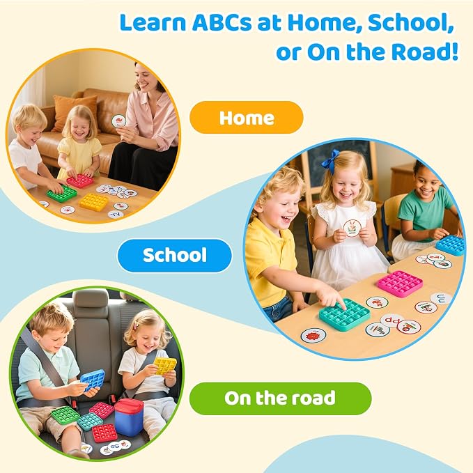 JoyCat Alphabet Bingo Game, 6 Silicone Boards & 26 Cards, Ages 3-5 | Reusable silicone boards suit preschool small groups, classroom centers, homeschool and travel play.