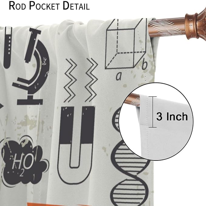 Science Bedroom Curtains, Chemistry Science Pharmacy Research Blackout Rod Pocket Window Drapes for Childs Girls Boys Bedroom Living Room Home Set 2 Panels,42x54 Inches