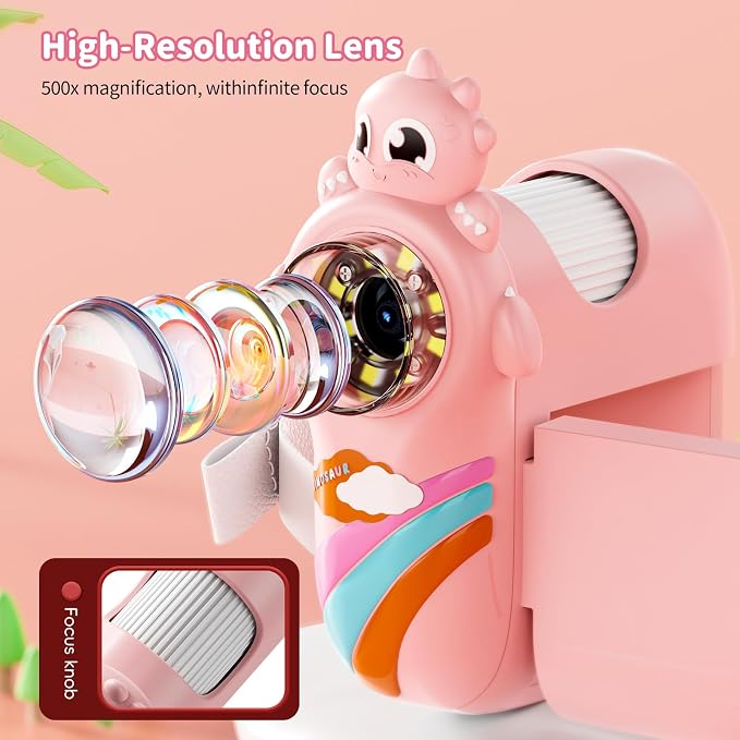 Microscope for Kids - 1080P Handheld Digital Microscope,Portable Pocket 500X with 8 LED Lights, 2'' LCD Screen,Educational Science Christmas Birthday Gifts for Age 3 4 5 6 7 8 Girls Boys Pink