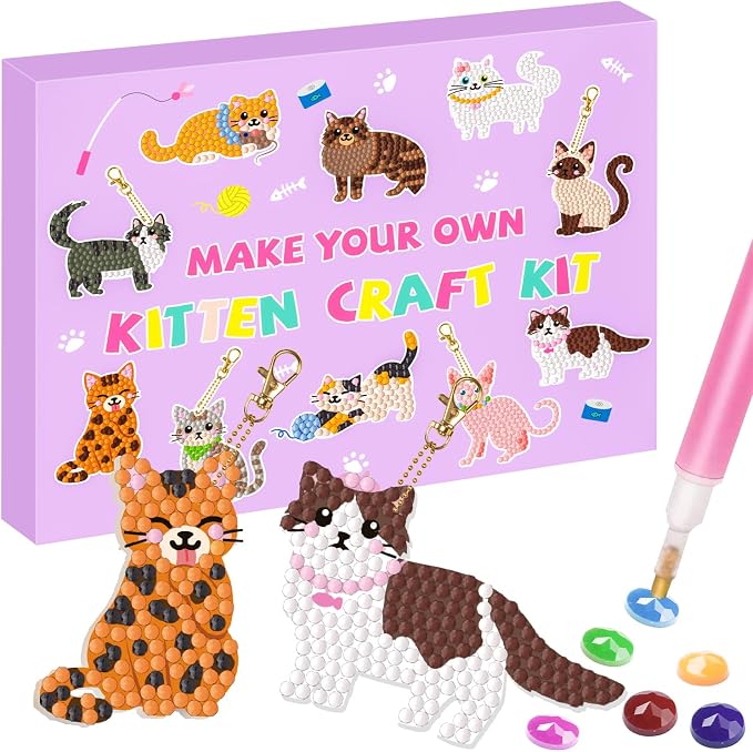 Labeol Arts and Crafts for Kids - Creat Your Own GEM Keychains-5D Diamond Painting by Numbers GEM Kits for Kids Girls Toddler Age 6-7 6-8 10-12