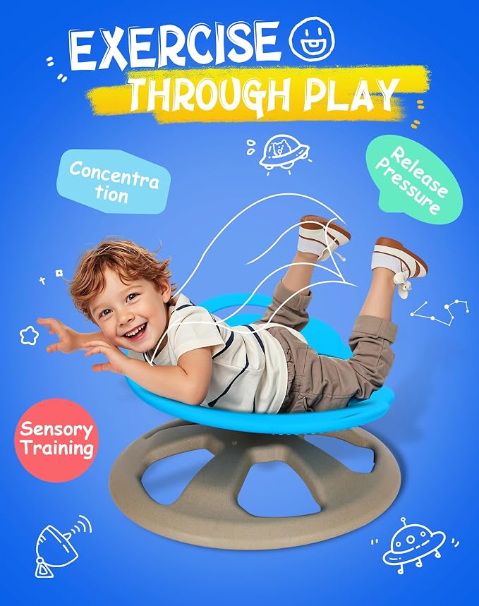FERUERW Spinning Chair for Autistic Kids with Handle, Sensory Products | Sensory Toy Gifts for Children with ADHD/Autism, 220LBS Weight Capacity, Training Body Coordination, 3+ Years (Blue)