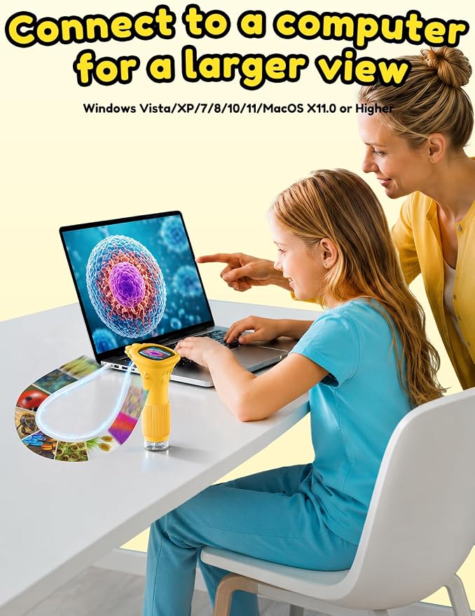 Acoath Microscope for Kids, 1000X Handheld Digital Miniscope with 2.0" Screen, Portable Pocket Microscope Education Toys Birthday Gifts for Age 3 4 5 6 7 8 9 10 Girls Boys