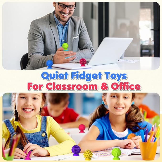 Sensory Fidget Toys Kids Adults: 16 Pack Textured Suction Toy | Sensory Toys for Autism Kids Calming - Quiet Fidgets for Classroom Prize - Special Education Classroom Must Haves
