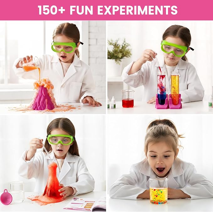 Girls Science Kit for Kids 150+ Educational Projects with Chemistry | Science Experiments, Stem Toy Learning, Educational Projects, Chemistry , Crystal Growing, Volcano Science Kit for Kids 4t-8t