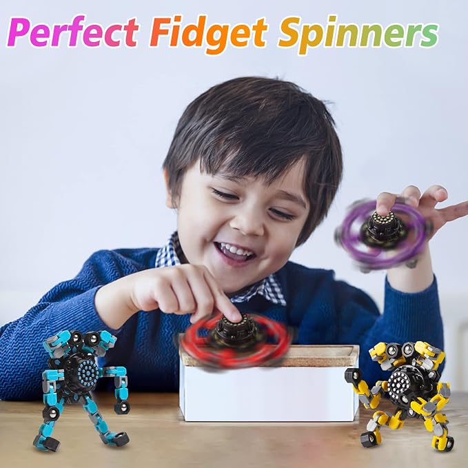 5 Pcs Transformable Fidget Spinners Toys for Kids and Adults, Stress Relief Sensory Toys for Boys and Girls Fingertip Gyros for ADHD Autism Quiet Airplane Travel Toys Essentials Party Favors