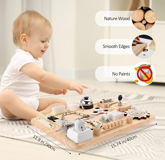 Potatomato Large Wooden Busy Board for Toddlers, Montessori Sensory Toy | 18-in-1 Activity Board,Fidget Toys for Boys &Girls Fine Motor Skills,Birtday Gift