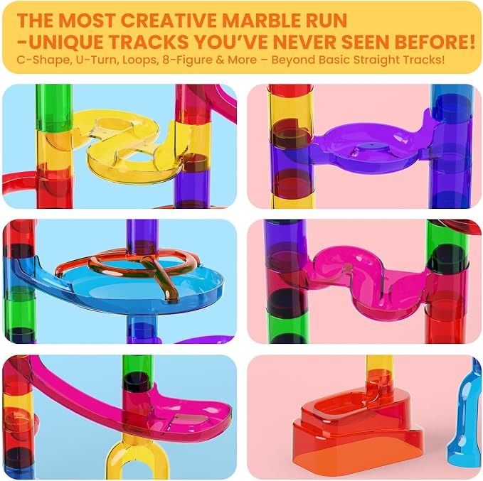 MaxTronic Glowing Marble Run, 150 Pcs Marble Race Building Blocks Construction STEM Learning Toys Perfect Christmas Birthday Gift for Boys and Girls Aged 3-12