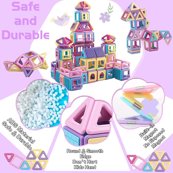ASOK Magnetic Building Block 155pcs Educational Magnet Tiles Creative Learning and Development Macaron Color Toys Set for 3 4 5 6 7 8 Years Old Boys Girls Kids