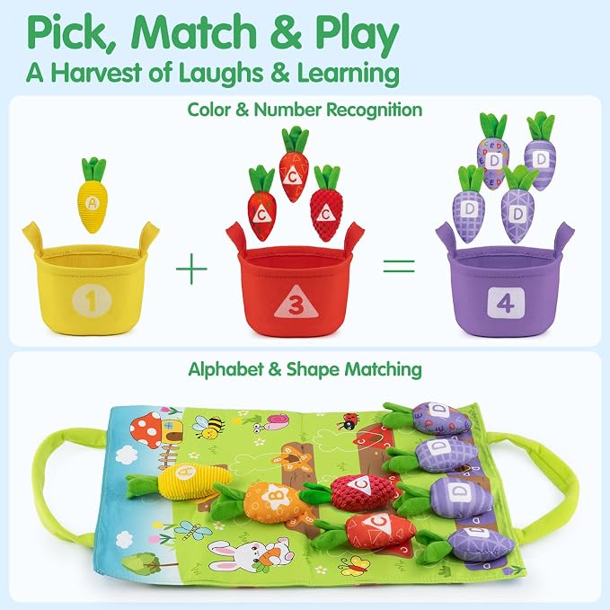 Montessori Toys for 1 Year Old, My First Carrot Garden Baby Toy with Color Sorting, Crinkle & Rattle, Fine Motor Skills, Educational Sensory Toys for 1 2 3 Year Old Boy Girl Gifts Birthday