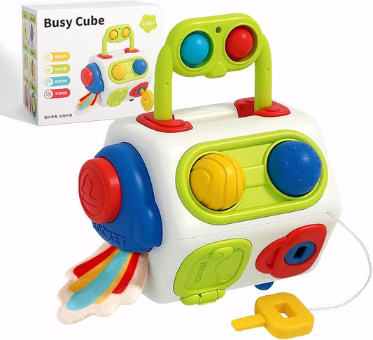 Busy Cube Travel Toy for Toddlers, Fine Motor Montessori Activity Toy | Keeps little hands busy with 10 engaging activities that build confidence through everyday discovery.