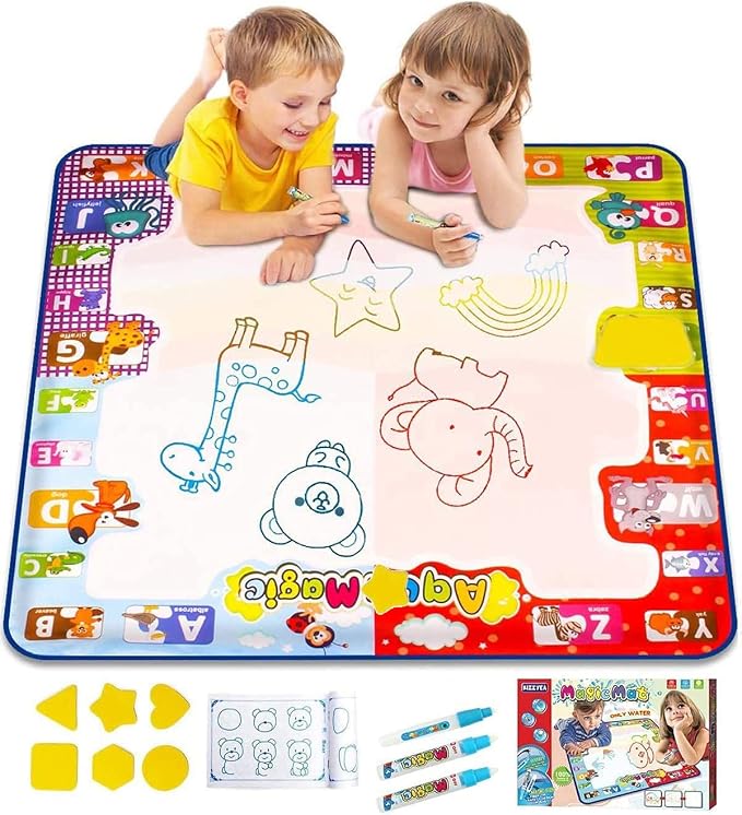 KIZZYEA Toys for 2 3 4 5 6+ Years Old Boys Girls, Water Doodle Mat for Kids, Large Coloring Painting Writing Magic Mat with Neon Colors, Educational Toys Christmas Birthday Gifts for Age 2-4, 3-5