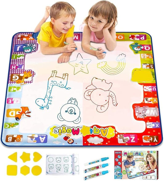 KIZZYEA Toys for 2 3 4 5 6+ Years Old Boys Girls, Water Doodle Mat for Kids, Large Coloring Painting Writing Magic Mat with Neon Colors, Educational Toys Christmas Birthday Gifts for Age 2-4, 3-5