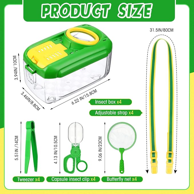Halloscume 4 Sets Bug Catcher for Kids Insect Catching Kit, Green