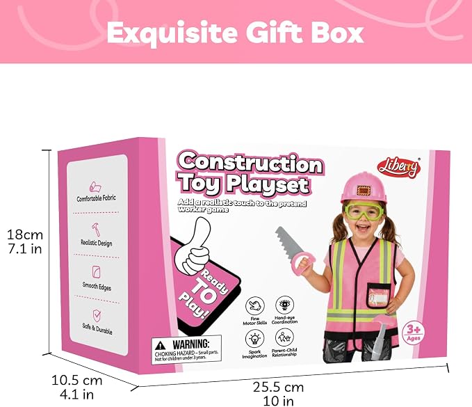 Liberry Kids Tool Set Pretend Toy for 3 4 5 Years Old with Costume | Breathable Fabric, Durable Helmet, Smooth Edges, Construction Worker Role Play, Halloween Birthday Gift for Boys Girls