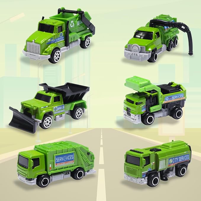 Oriate Mini Trash Truck Toy for Kids 4-7,6PCS Diecast Garbage Truck Toys | Sanitation Alloy Cars Model Set 1:64, Sewage Suction Cleaning Vehicles, Waste Management Trucks, Christmas Birthday Gifts 3+