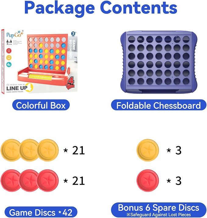 Pup Go 4 in a Row Game, Strategy Board Games, Connect & Win Four in a Line | Foldable Holiday Travel Essential, Family Game Night, 2 Players for Kids and Adult, Best Gifts for Boys and Girls 3-12 (Blue)