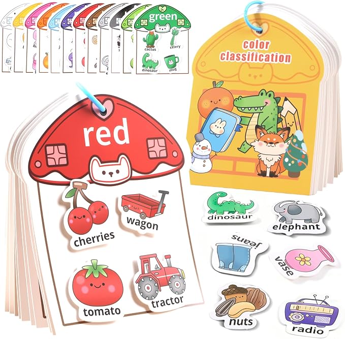 Color Sorting Montessori Busy Book for Toddlers Ages 3+, Educational Preschool Learning & Activity Books for Kids 3-5, Autism Sensory Fine Motor Skills Quiet Supplies with Matching Games