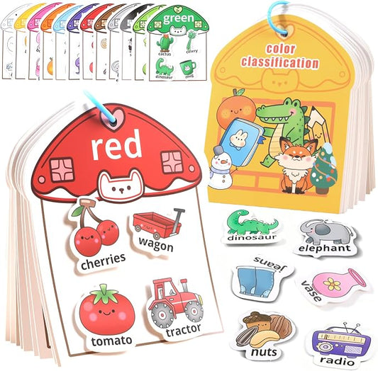 Color Sorting Montessori Busy Book for Toddlers Ages 3+, Educational Preschool Learning & Activity Books for Kids 3-5, Autism Sensory Fine Motor Skills Quiet Supplies with Matching Games