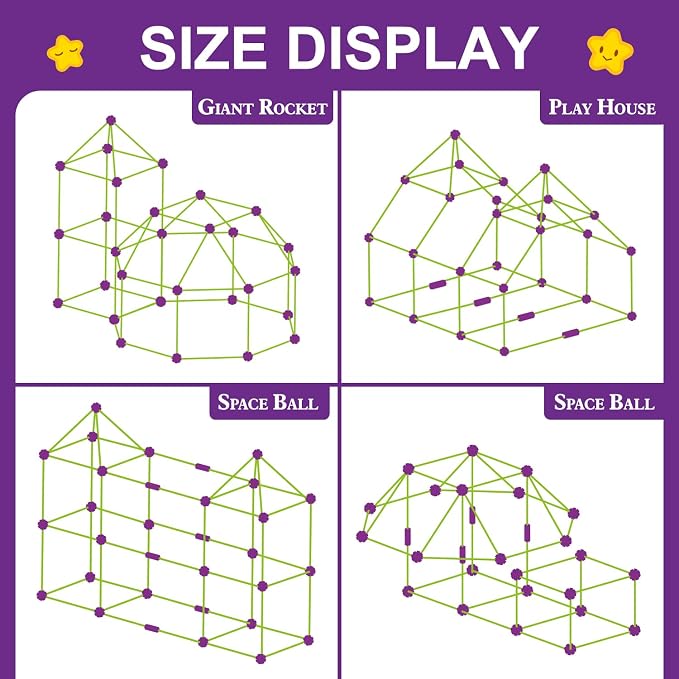 SpringFlower Fort Building Kit for Kids,STEM Construction Toys, Educational Gift for 4 5 6 7 8 9 10 11 12 Years Old Boys and Girls,Ultimate Creative Set for Indoor & Outdoors Activity,140 Pcs,Purple
