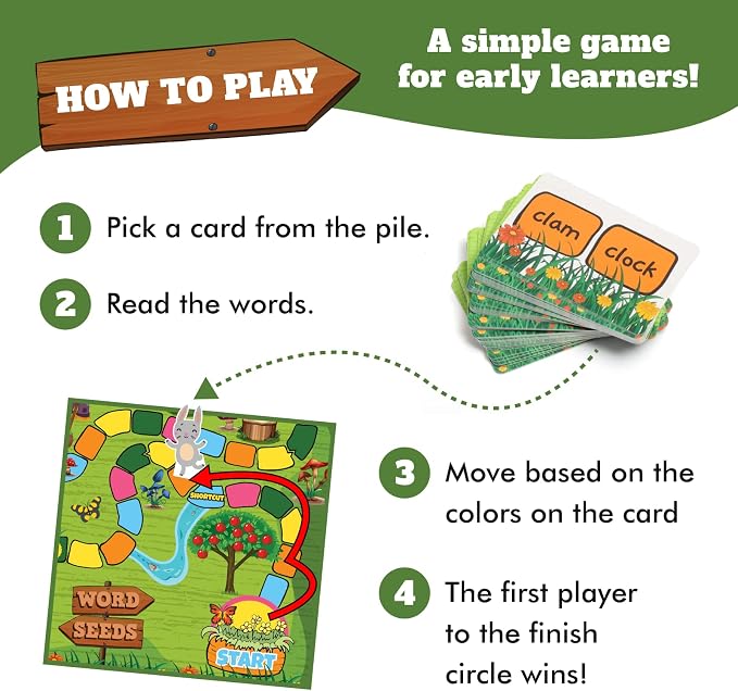 Melby Toys Word Seeds Phonics Game – Fun Reading & Board Games for Kids Ages 4-8, Learn to Read, CVC & Kindergarten Games
