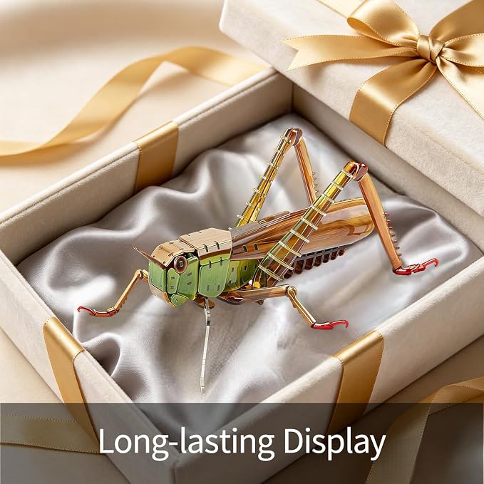3D Acrylic Insect Puzzle DIY Bug Model Kit Animal STEM Gift | Building Kits Crafts Figurine Sculpture Nature Decoration Educational Display Toys for Kids Teens and Adults (Grasshopper)