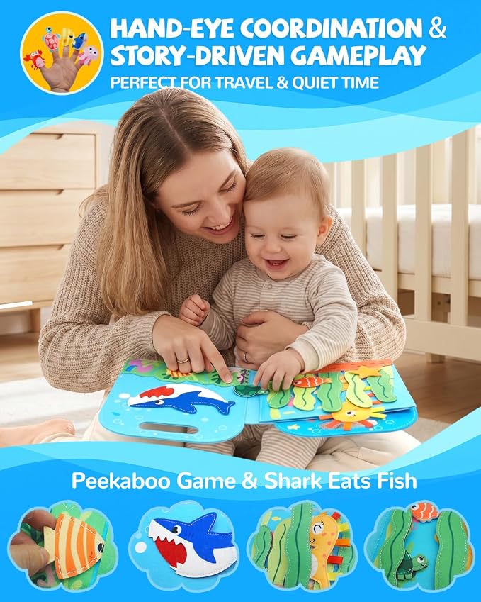 Busy Book for Toddlers 1-3, Busy Board for 1 Year Old, Quiet Books | Felt Activity Books for 1+ Year Old, Toddler Travel Toys, Boy Girl 1st Birthday Gift, Montessori Ocean Sensory Learning Board