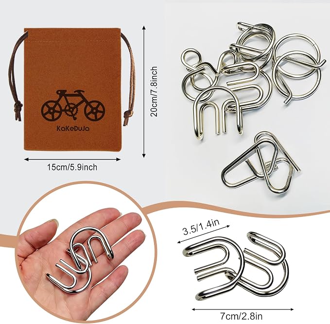 38 PCS Metal Brain Teaser Puzzles Set – Challenging Disentanglement Logic Lock Games for Adults, IQ Mind Toy Gift for Teens & Kids in Portable Travel Pouch