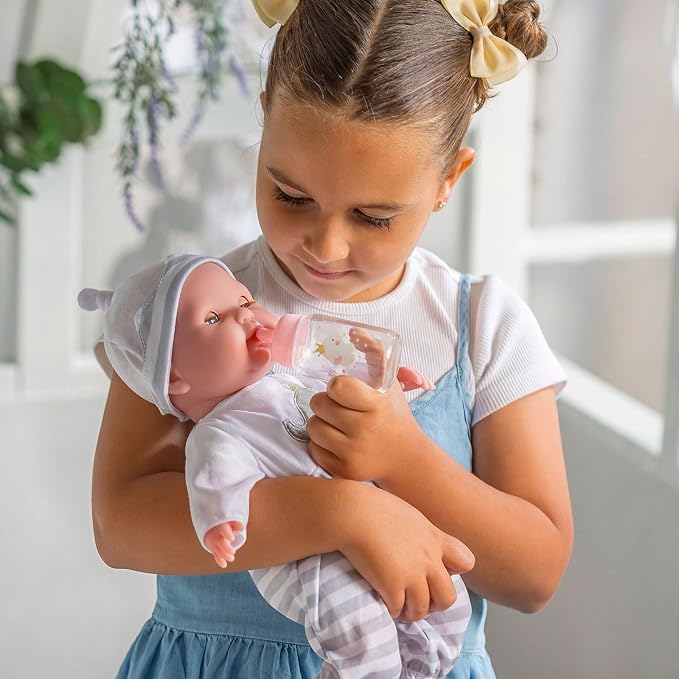 15" Realistic Soft Body Baby Doll with Open/Close Eyes | JC Toys - Berenguer Boutique | Bottle & Pacifier | Grey | Ages 2+