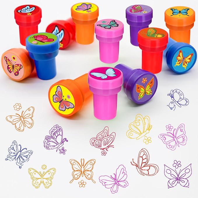 Cinrobiye 24 Pcs Butterfly Stampers Party Favor Set, Cute Butterfly Stamps for Kids Birthday Party, Classroom Rewards, Carnival Prizes, Goody Bag Fillers,Themed Party Supplies