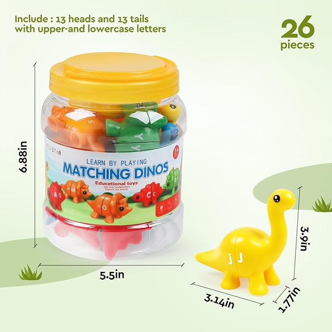 GKDOMS Alphabet Dinosaurs Letter Matching Toy Fine Motor Game | 13pack, Matching & Sorting Game, Sensory Toy, Preschool Learning Activities, Educational Gifts, Ages3+