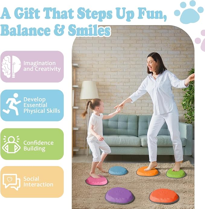Stepping Stones for Kids, 10 PCS Non-slip Toddlers' Balance Sensory Toys, Indoor & Outdoor Play, Obstacle Course Game for Children Promoting Coordination and Motor Skills, Ages 3 4 5 6 7 8+