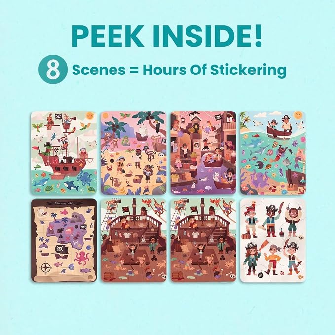 Cupkin Pirate Coloring & Sticker Activity Book | 300+ Stickers | Spiral-bound kids craft format with 8 scenes, 8 art pages, side-by-side viewing, and an easy-peel design for ages 2–8