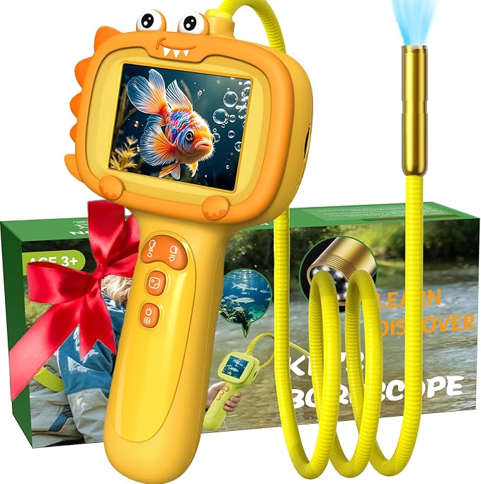 Daxiongmao Borescope Camera with Light for Kids | STEM Science Educational Toy for 3 4 5 6 7 8 9 10 Years Old Boys & Girls | Birthday Gift for Outdoor Adventures & Nature Discovery（Orange）