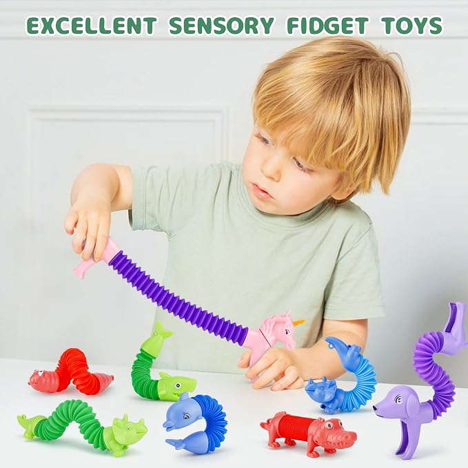 20 PCS Animal Pop Tubes Fidget Toys, Party Favors Toddlers Kids Travel Entertainments, Classroom Prizes,Carnival Prizes,Piñata Stuffers,Stress Relief Sensory Toys for Kids 3-8