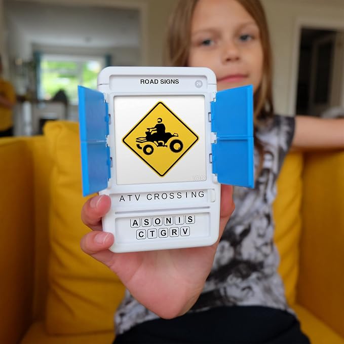 US Road Signs Travel Game - Learn 100 Road Signs | Flash Cards with Slide Reveal Case | Card Game, Gift, Stocking Stuffer | Hours of Fun for Kids and Adults | Ages 6+