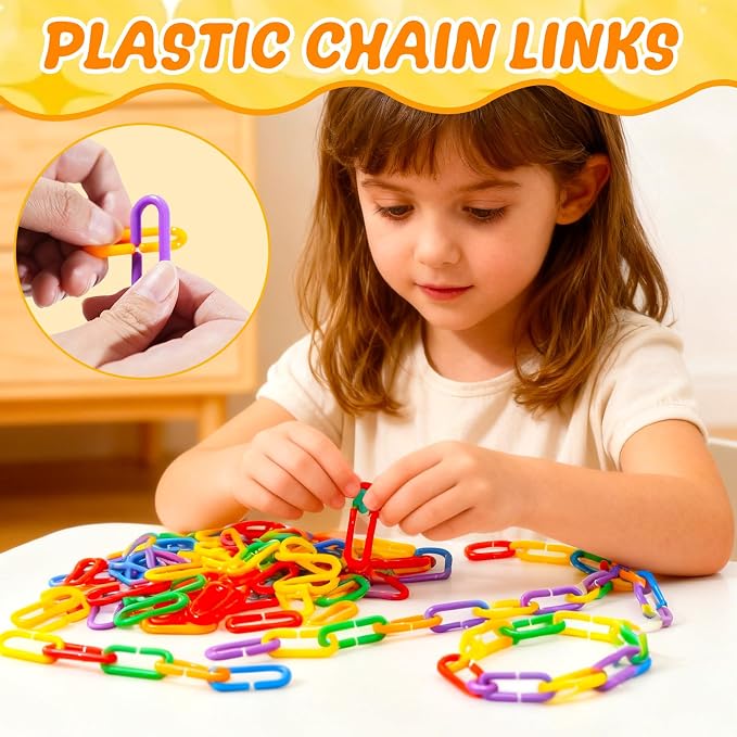 Bbiamsleep 600 Pcs Plastic Chain Links, 6 Colors Linking Activity Kit | Plastic Links Fine Motor Skills for Color Recognition Counting Sorting Skills