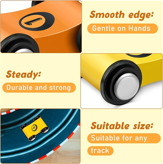 Zhanmai 4 Pieces Wooden Mini Car Ramp Race Track Toys for Aged 1 2 3, Race Party Present Wooden Car Ramp Mini Racer Play Set Replacement