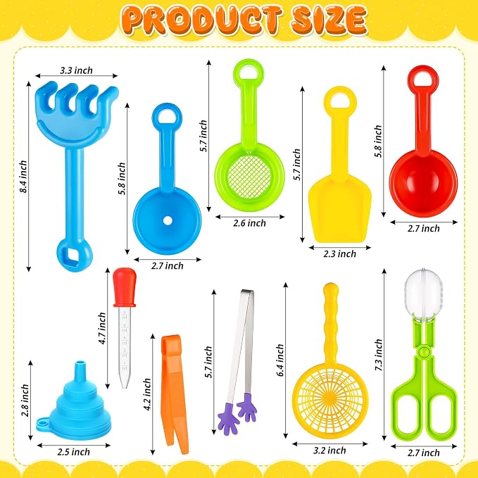 11 Pieces Sensory Bin Filler, Fine Motor Skills Handy Toys Set with 5 Scoops, Tweezers, Mini Silicone Tong, Scissors Clip, Dropper, Beach Shovels, Funnel, Sensory Bin Accessories Tools